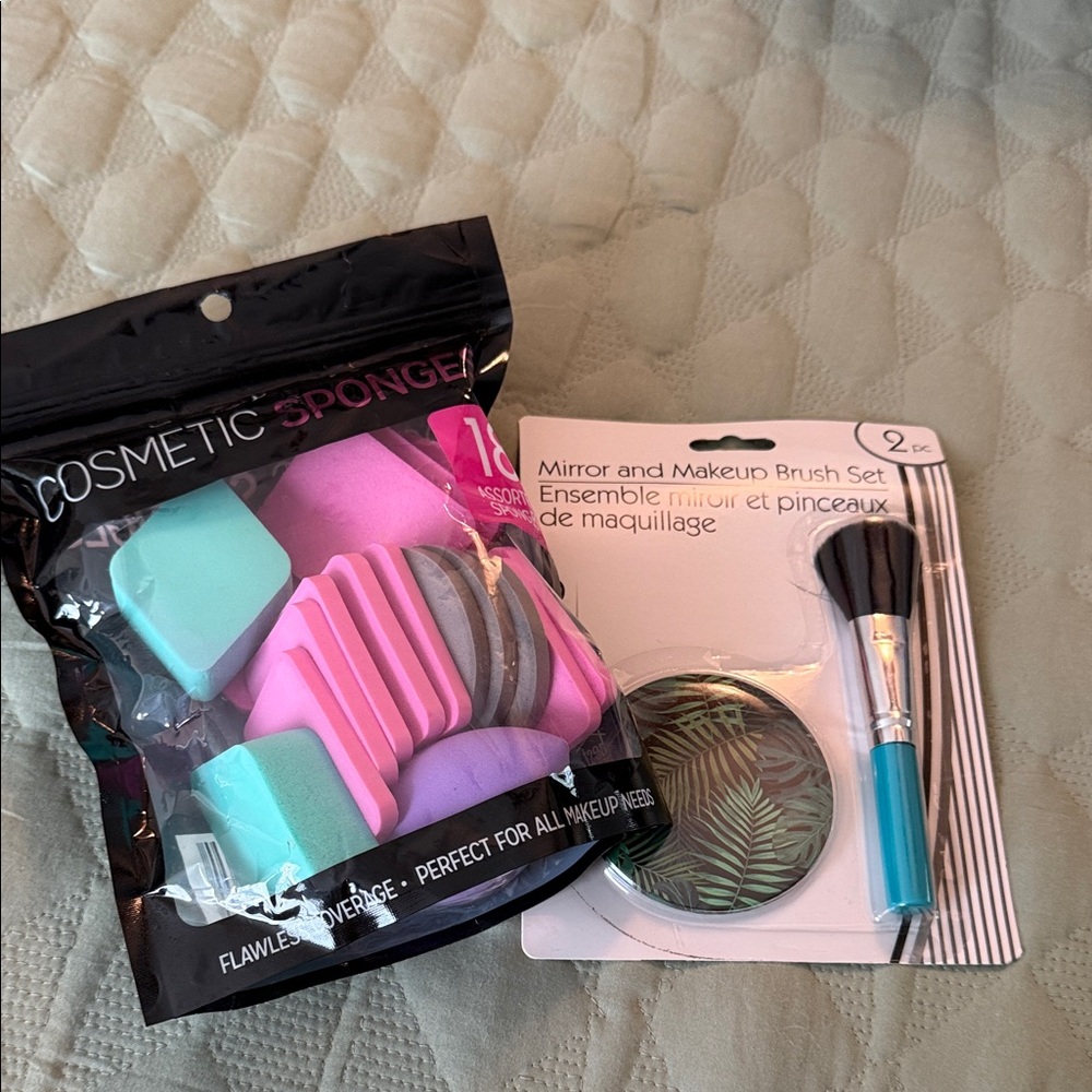 Cosmetic Sponge and Brush Set with Mirror